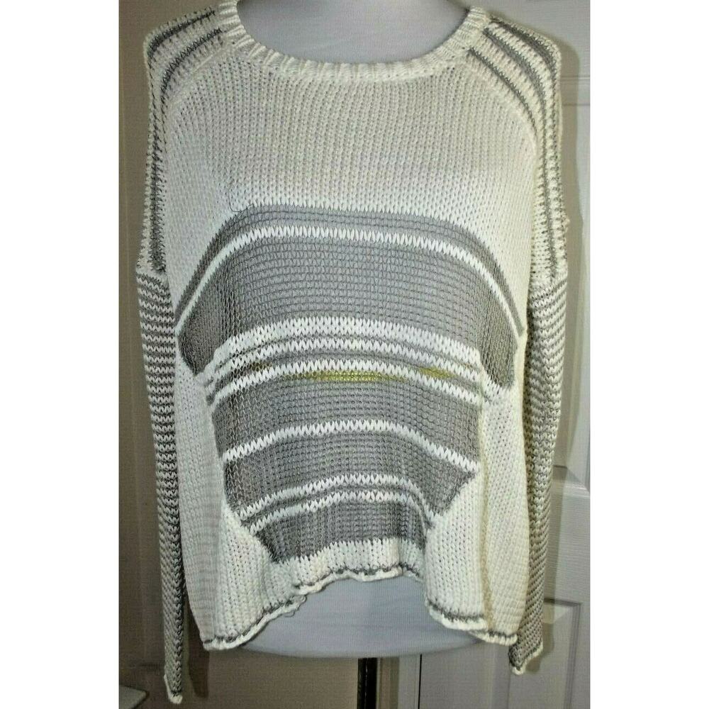 New RD STYLE Stitch Fix SWEATER -Size LARGE- White Gray MESH PANEL Open Weave